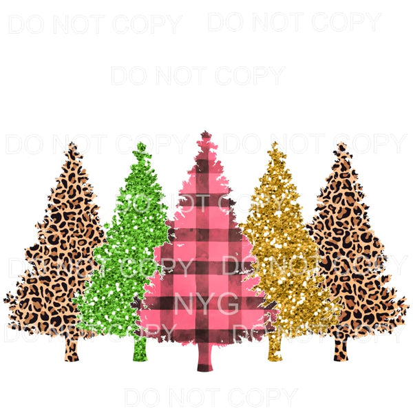 Christmas Tree Line Pink Plaid Green Gold Glitter Leopard 
