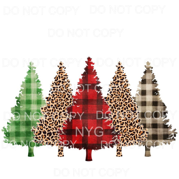 Christmas Tree Line Red Green Brown Plaid Leopard #1141 