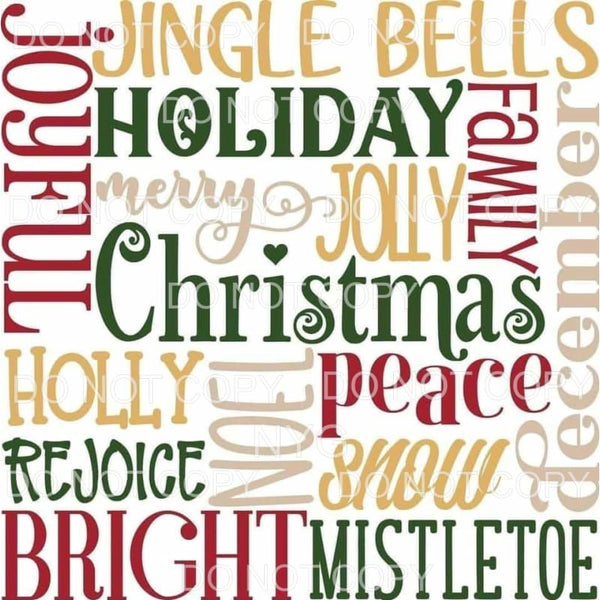 Christmas Words Collage Green Red Gold #1862 Sublimation 