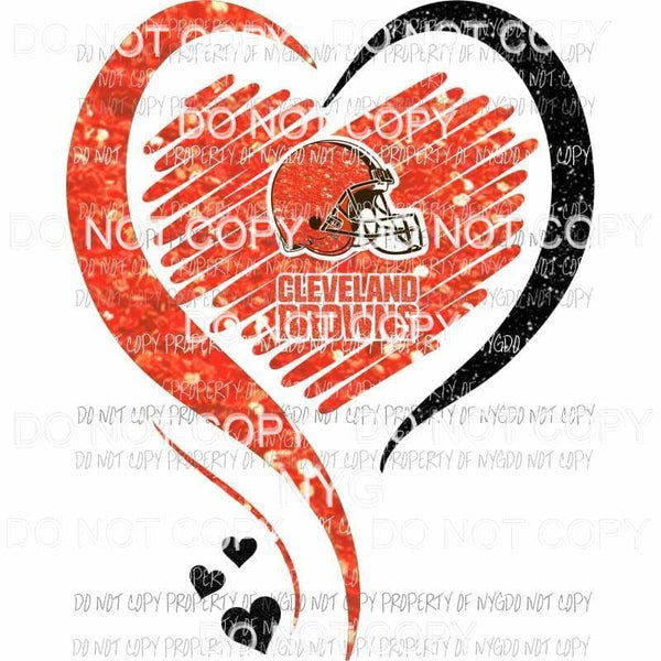 Cleveland Browns heart red black glitter Sublimation transfers Heat Transfer