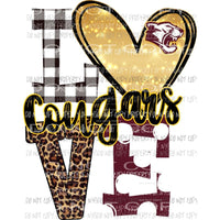 Cougars face Love white Maroon and gold heart love polka dot Sublimation transfers Heat Transfer