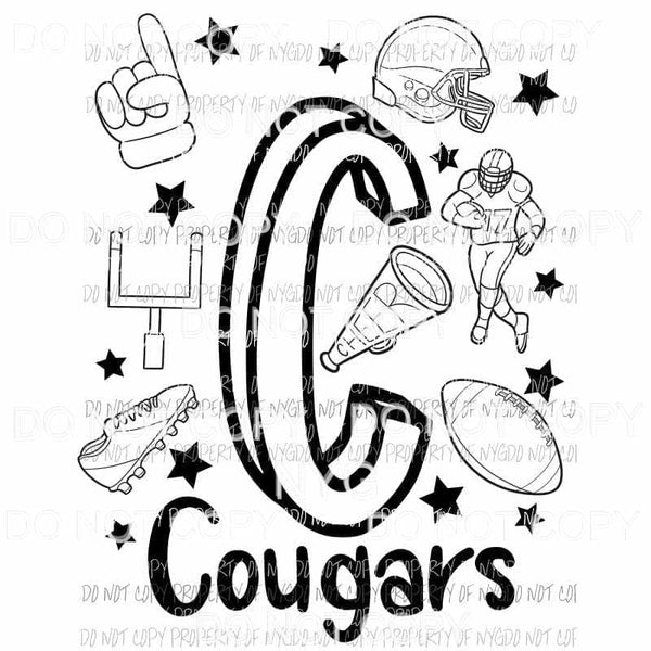 Cougars football spirit doodle Sublimation transfers Heat Transfer