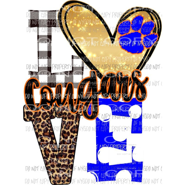 Cougars Love orange royal blue and gold heart love polka dot Sublimation transfers Heat Transfer