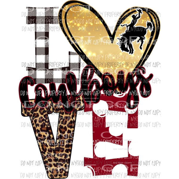 Cowboys Love polka dot leopard heart cowboy riding horse maroon Sublimation transfers Heat Transfer