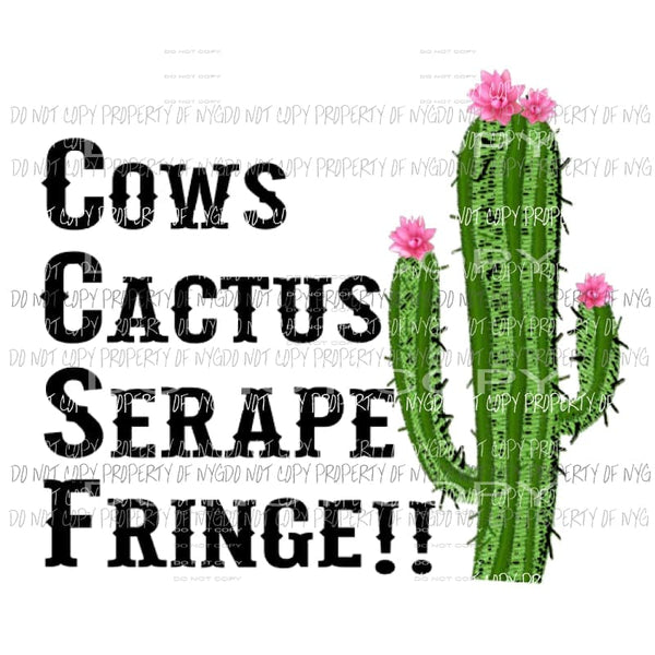 Cows cactus serape fringe Sublimation transfers Heat Transfer