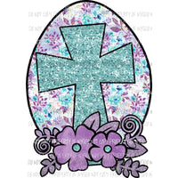 Cross Egg flowers teal purple Sublimation transfers Heat Transfer