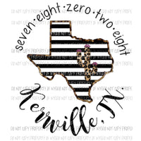 Custom Kerrville Texas Zip code Sublimation transfers Heat Transfer