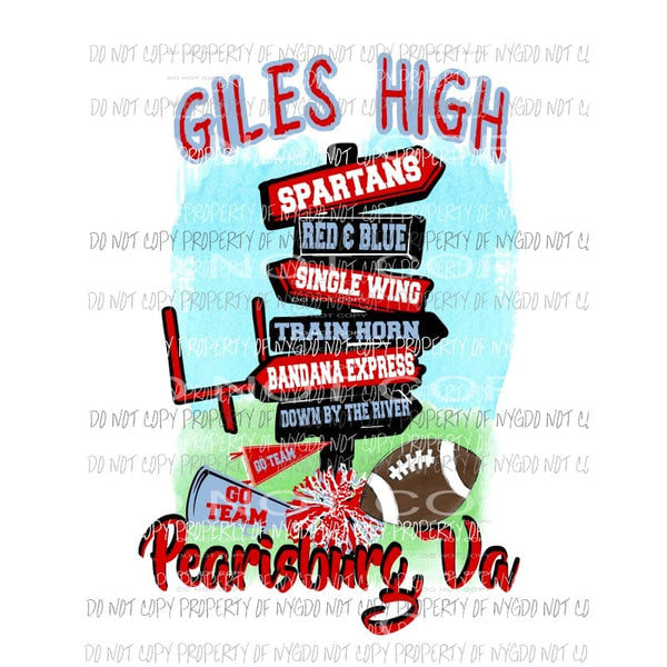 Custom Signs Football Giles High Red and Blue YOU MUST PURCHASE 10 the first time for CUSTOM Sublimation transfers Heat Transfer