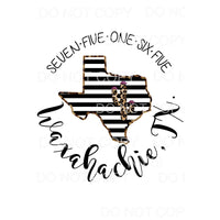 CUSTOM ZIP CODE Waxahachie Texas 75165 Sublimation transfers
