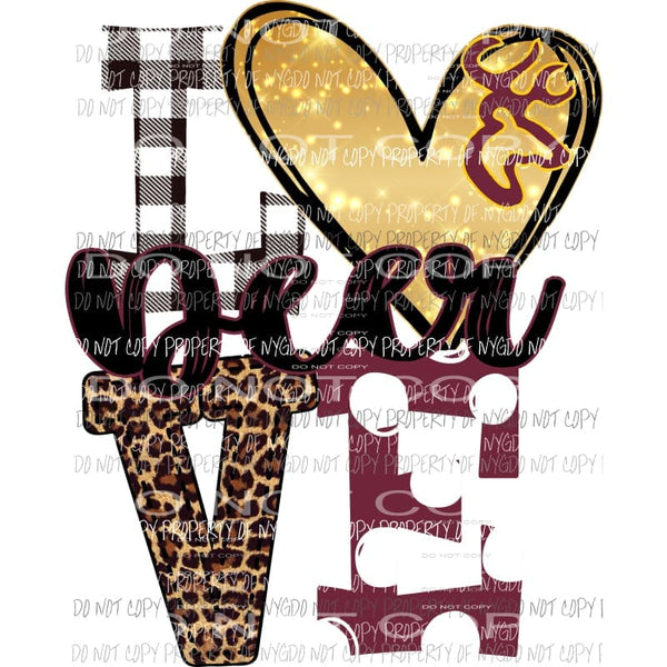 Deer Love polka dot gold heart antlers maroon and gold Sublimation transfers Heat Transfer