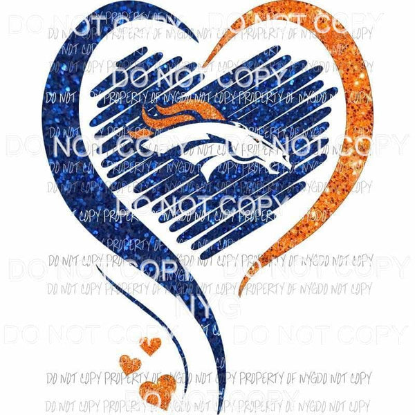 Denver Broncos heart blue orange glitter Sublimation transfers Heat Transfer