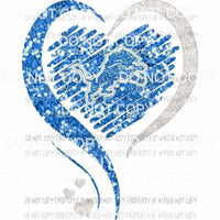 Detroit Lions heart blue silver glitter Sublimation transfers Heat Transfer