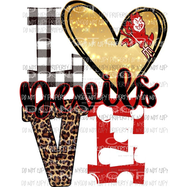 Devils Love red and black polka dot love gold heart Sublimation transfers Heat Transfer