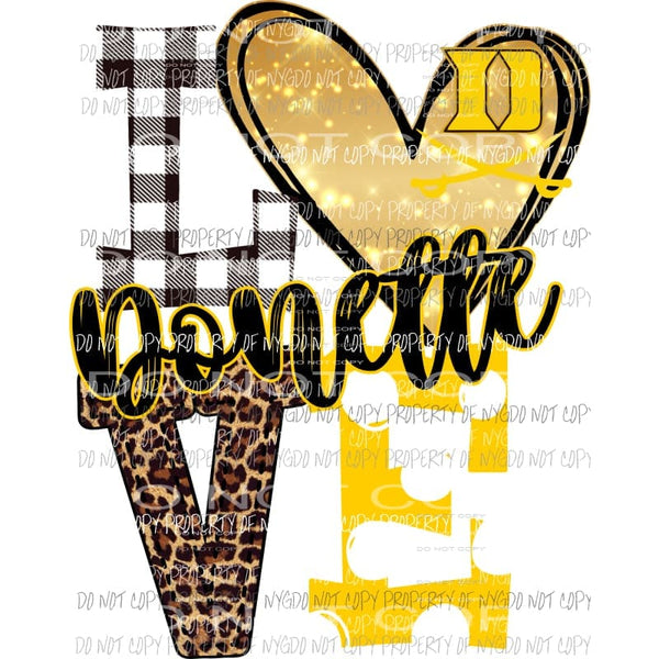 Donettes Love D yellow black and gold heart love polka dot Sublimation transfers Heat Transfer