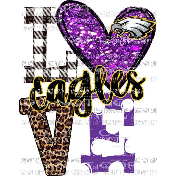 Eagles LOVE purple and gold leopard polka dot Sublimation transfers Heat Transfer