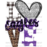 Eagles LOVE purple and silver heart no mascot leopard polka dot Sublimation transfers Heat Transfer