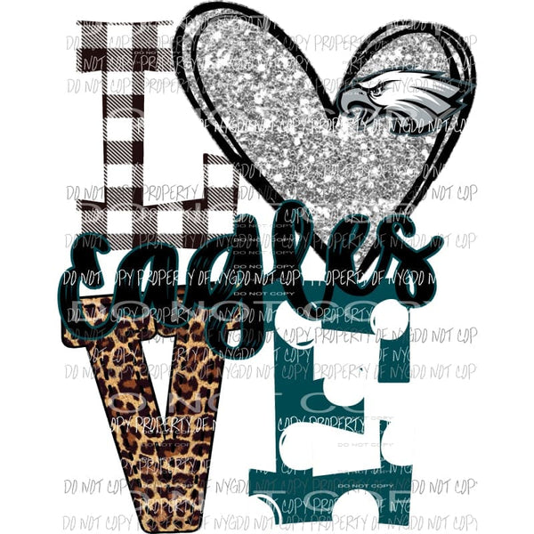 Eagles Philadelphia Love green and silver heart leopard polka dot Sublimation transfers Heat Transfer