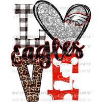 Eagles red black and silver heart love polka dot Sublimation transfers Heat Transfer