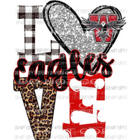 Eagles W red black and silver heart love polka dot Sublimation transfers Heat Transfer