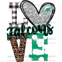 Falcons Love polka dot love green silver heart Sublimation transfers Heat Transfer