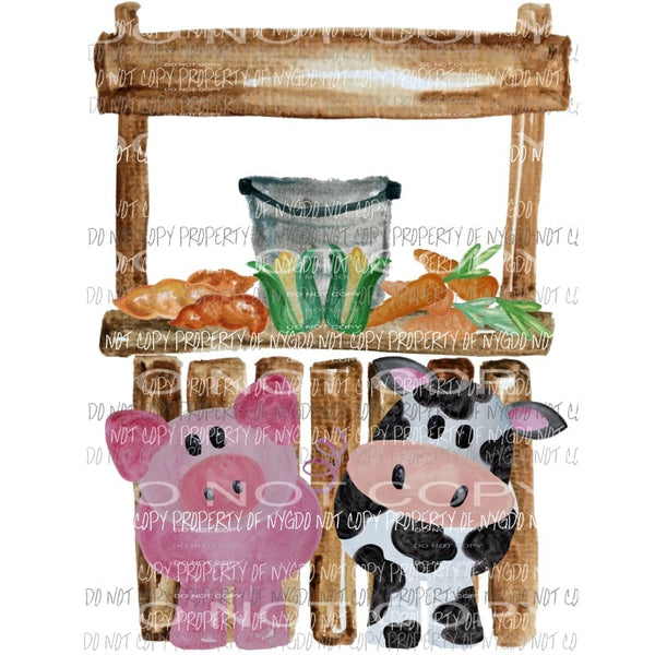 Farmers Market Pig Cow Sublimation transfers Heat Transfer