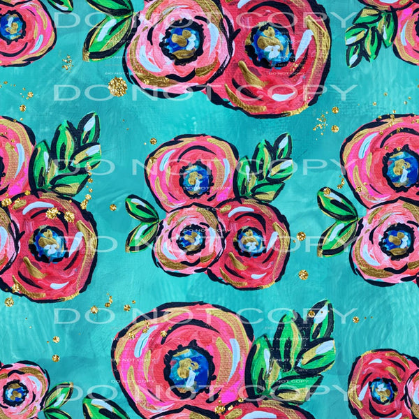 flower sheet blue pink Sublimation transfers - adult 13x9 