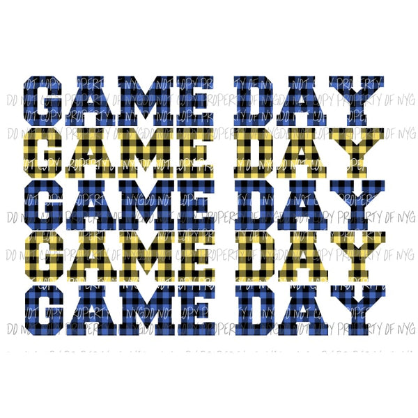 Game Day Blue and yellow plaid Sublimation transfers Heat Transfer