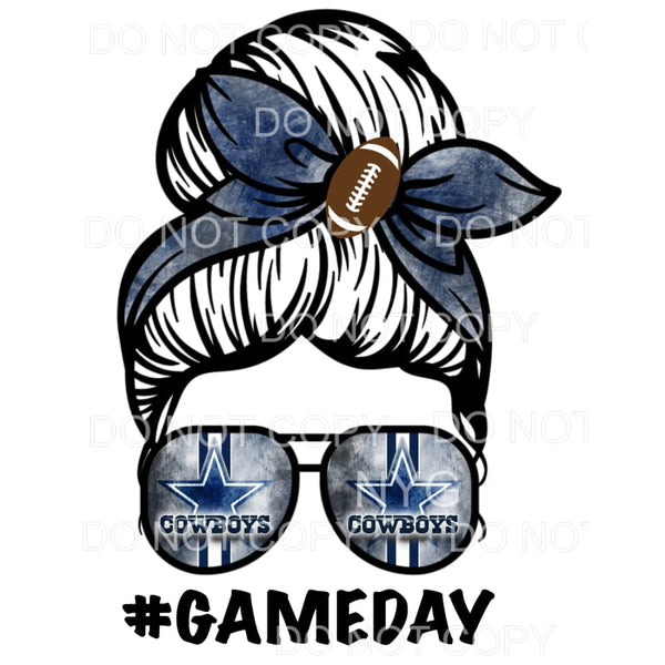 Game Day Dallas Cowboys Football Messy Bun Blue Silver #1714