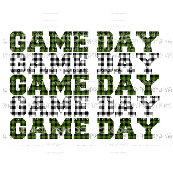 Game Day green and black plaid Sublimation transfers Heat Transfer