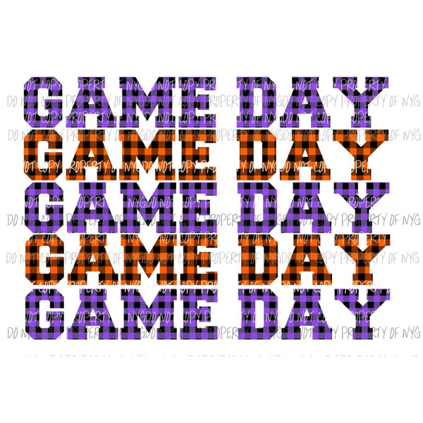 Game Day Purple and orange plaid Sublimation transfers Heat Transfer