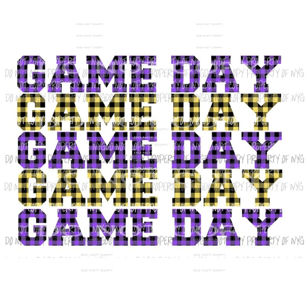 Game Day Purple and yellow plaid Sublimation transfers Heat Transfer