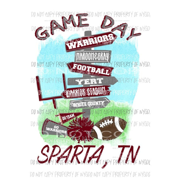 Game Day Warriors Sparta TN Sublimation transfers Heat Transfer