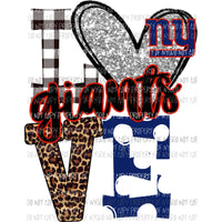 Giants NY red royal blue and silver heart love polka dot Sublimation transfers Heat Transfer