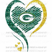 Green Bay Packers heart green gold glitter Sublimation transfers Heat Transfer