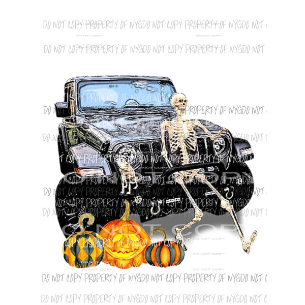 Halloween Black Jeep Skeleton Pumpkins Sublimation transfers Heat Transfer