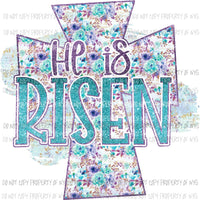 He Is Risen cross #2 blue purple floral Sublimation transfers Heat Transfer