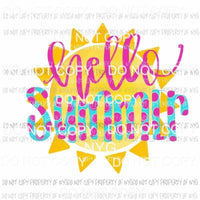 Hello Summer sung purple teal polka dots Sublimation transfers Heat Transfer