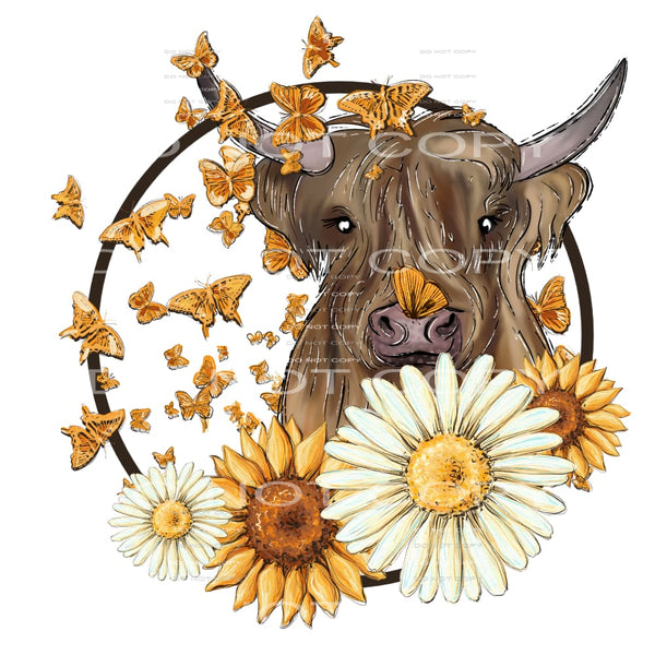 highland cow flowers # 1046 Sublimation transfers - Heat 