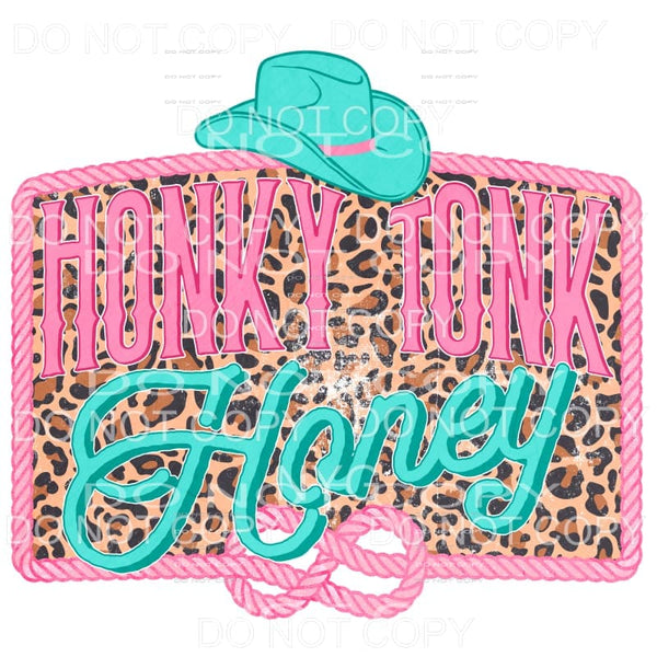 Honky Tonk Honey Leopard Teal Cowboy Hat Pink Rope Frame 