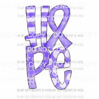 HOPE purple awareness ribbon Sublimation transfers Heat Transfer