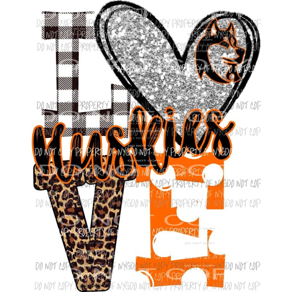 Huskies Orange and black huskie face love polka dot Sublimation transfers Heat Transfer