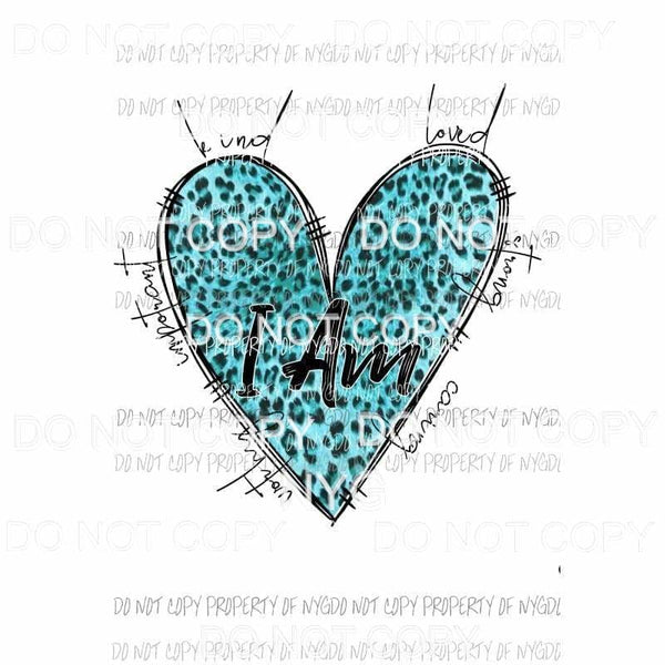 I AM kind loved #2 teal blue leopard Sublimation transfers Heat Transfer