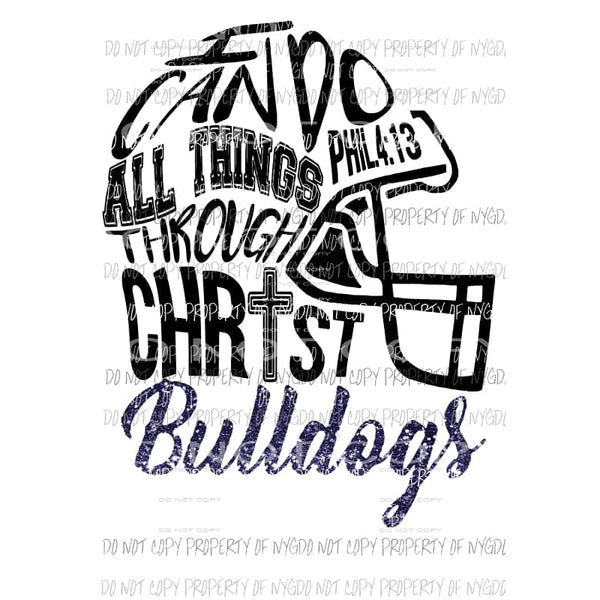 I can do all things through Christ Football Bulldogs NAVY Sublimation transfers Heat Transfer