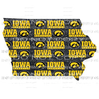 Iowa Hawkeyes state outline blue yellow Sublimation transfers Heat Transfer