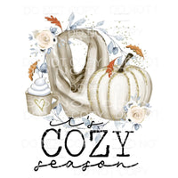 It’s Cozy Season Blue White Flowers Scarf Pumpkin Mug Fall 