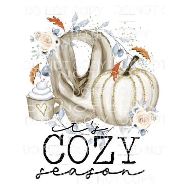 It’s Cozy Season Blue White Flowers Scarf Pumpkin Mug Fall 