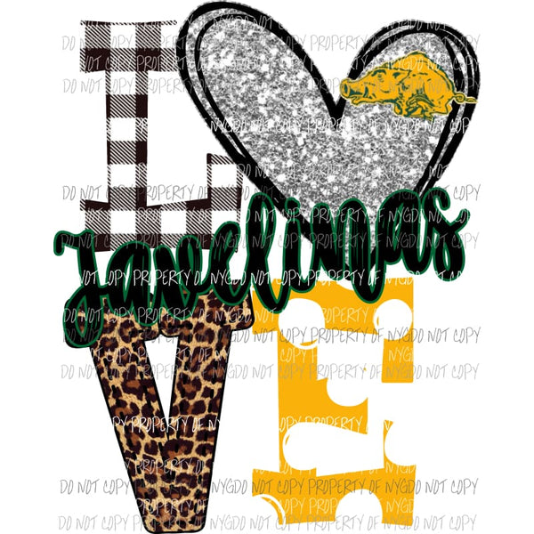 Javelinas Love green orange silver leopard polka dot Sublimation transfers Heat Transfer