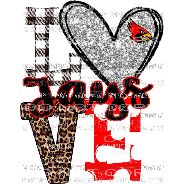 Jays love polka dot heart bird red Sublimation transfers Heat Transfer