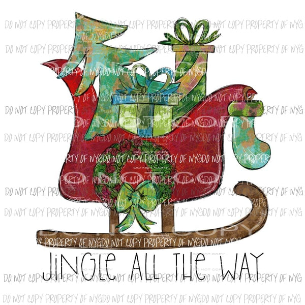 Jingle All The Way red sleigh presents Sublimation transfers Heat Transfer