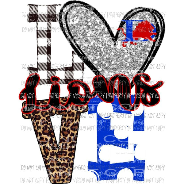 Lions D love polka dot red and royal blue silver heart Sublimation transfers Heat Transfer